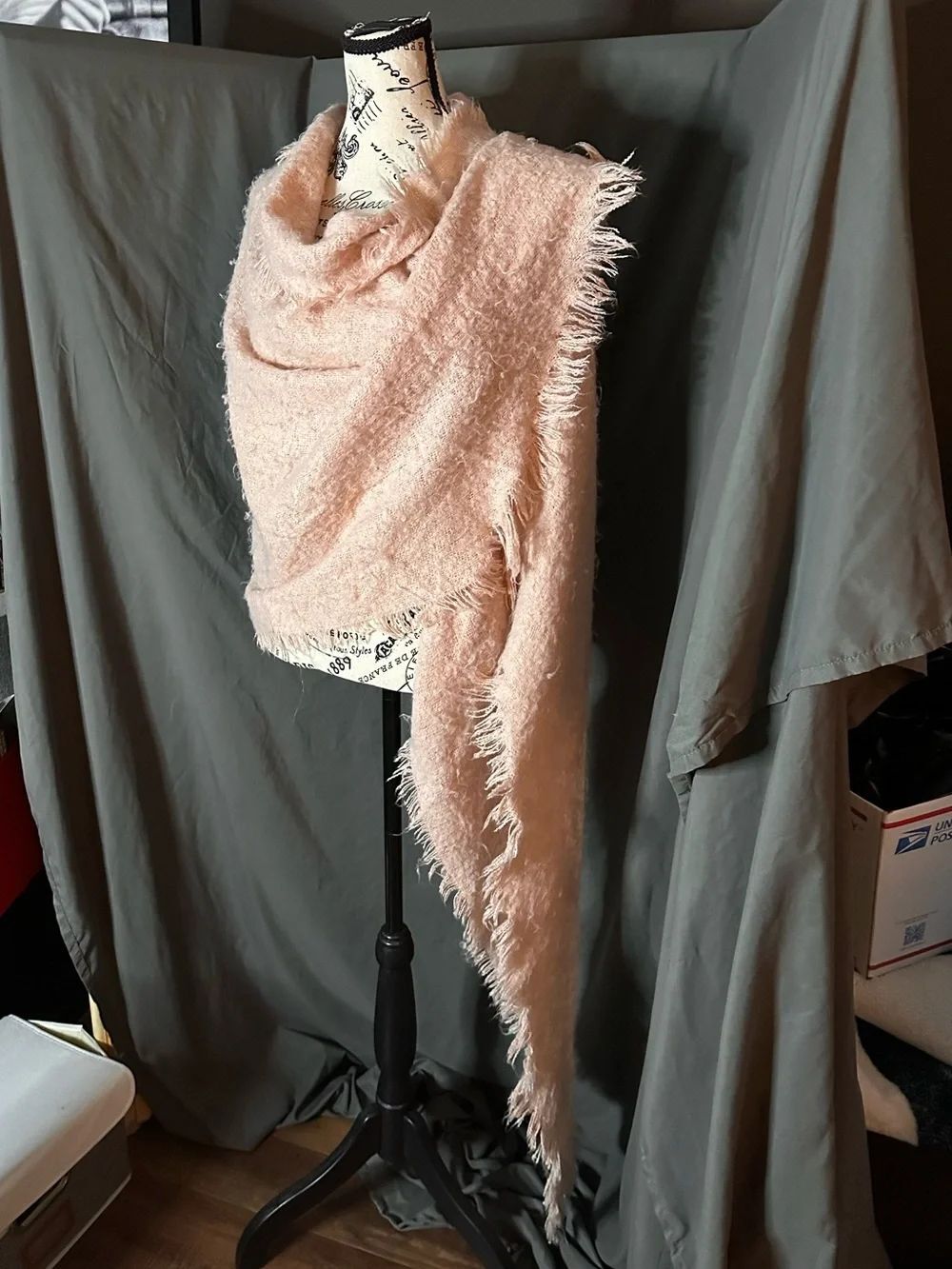 Anthropology very large Soft Blush Pink Fringe Wrap Scarf